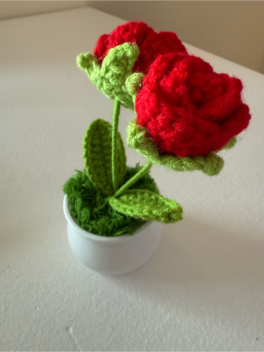 Handcrafted Red Crochet Rose Plant - Decorative Home Accent